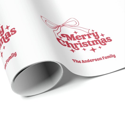 Merry Christmas red hand-drawn bow retro Cadeaupapier (Rol Hoek)