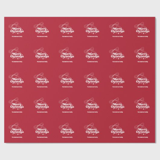 Merry Christmas red hand-drawn bow retro Cadeaupapier (Vlak)