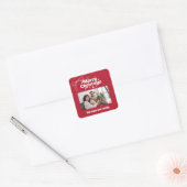 Merry Christmas red hand-drawn bow retro photo Vierkante Sticker (Envelop)