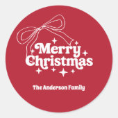 Merry Christmas red hand-drawn bow retro Ronde Sticker (Voorkant)