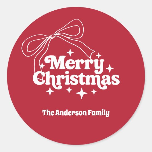 Merry Christmas red hand-drawn bow retro Ronde Sticker (Voorkant)