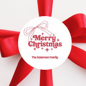 Merry Christmas red hand-drawn bow retro Ronde Sticker