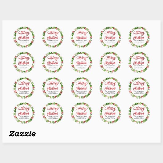 Merry Christmas Red Holiday Wreath Script Ronde Sticker (Vel)