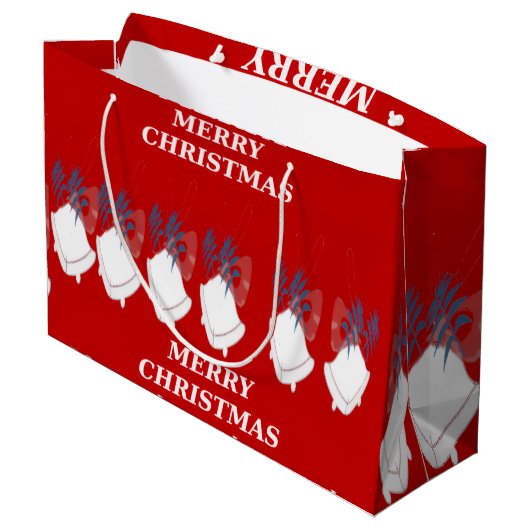 Merry Christmas Red Large Christmas Bell Gift Bag Groot Cadeauzakje (Achterkant Gekanteld)