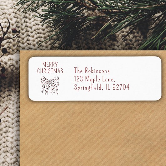 Merry Christmas Red Light String Bow Minimal Etiket
