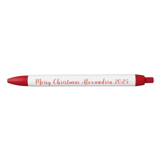 Merry Christmas Red Name 2025 Zwarte Inkt Pen (Voorkant)