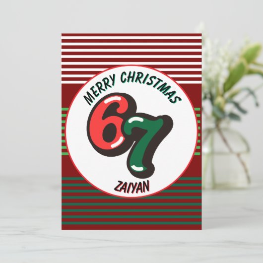 Merry Christmas Red Numbers 6 & 7 Custom Name Feestdagenkaart (Staand voorkant)