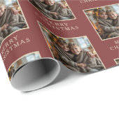 Merry Christmas Red Photo Holiday Cadeaupapier (Rol Hoek)