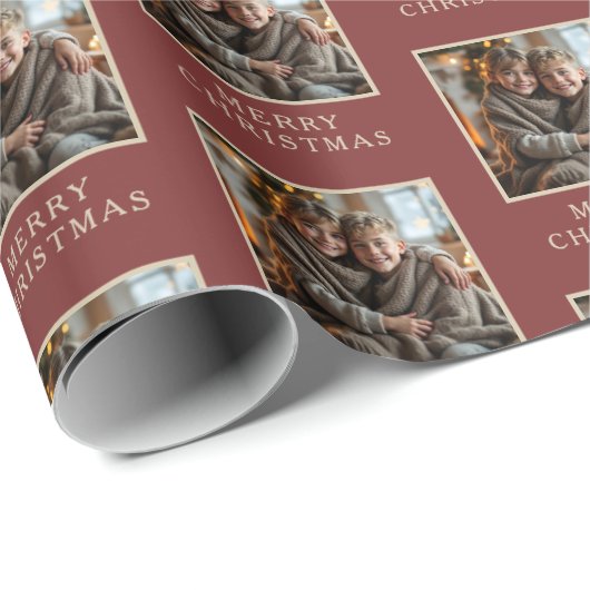 Merry Christmas Red Photo Holiday Cadeaupapier (Rol Hoek)