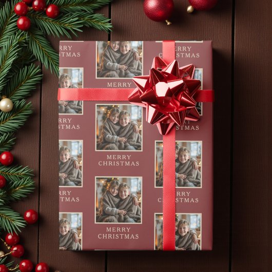 Merry Christmas Red Photo Holiday Cadeaupapier