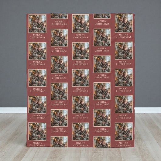 Merry Christmas Red Photo Holiday Fleece Deken