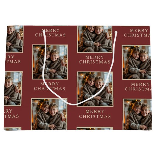 Merry Christmas Red Photo Holiday Groot Cadeauzakje (Voorkant)