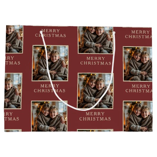 Merry Christmas Red Photo Holiday Groot Cadeauzakje (Achterkant)