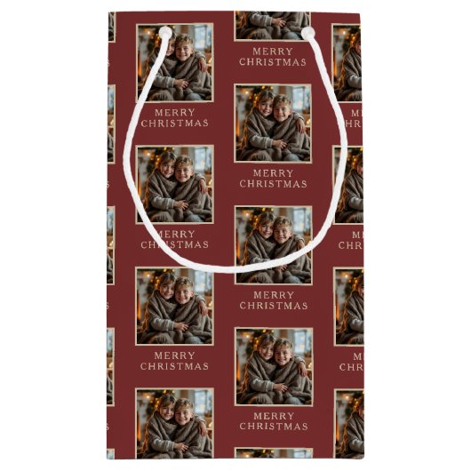 Merry Christmas Red Photo Holiday Klein Cadeauzakje (Achterkant)