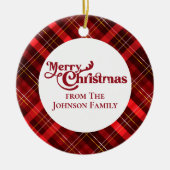 Merry Christmas Red Plaid Gepersonaliseerde aanden Keramisch Ornament (Voorkant)