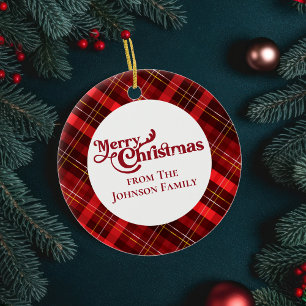 Merry Christmas Red Plaid Gepersonaliseerde aanden Keramisch Ornament