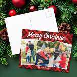 Merry Christmas Red Plaid Tartan 3 Foto Feestdagenkaart<br><div class="desc">Een klassiek rood geplakt tartaanpatroon achter uw 3-vakantie verticale familiefotocollage voor een feestelijk,  traditioneel vrolijk briefkaart. Mooie en eenvoudige briefkaarten.</div>