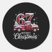 Merry Christmas Red Plaid Truck Buffalo Family 67  Ronde Sticker (Voorkant)