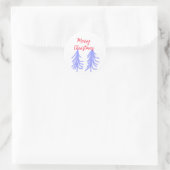 Merry Christmas red purple pastel pine tree waterc Ronde Sticker (Tas)