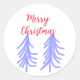 Merry Christmas red purple pastel pine tree waterc Ronde Sticker