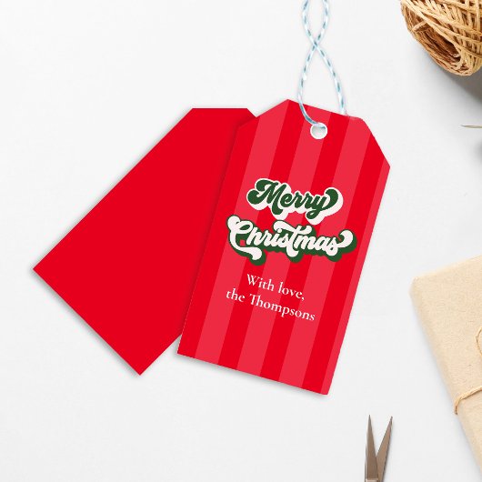 Merry Christmas Red Retro Typografie Cadeaulabel