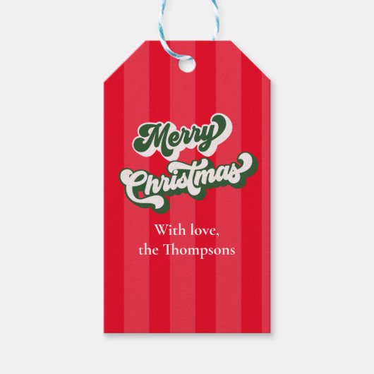Merry Christmas Red Retro Typografie Cadeaulabel (Voorkant)
