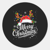 Merry Christmas Red Santa Hat Reindeer Family Xmas Ronde Sticker (Voorkant)