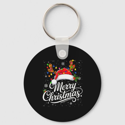 Merry Christmas Red Santa Hat Reindeer Family Xmas Sleutelhanger (Voorkant)