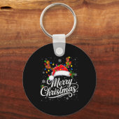 Merry Christmas Red Santa Hat Reindeer Family Xmas Sleutelhanger (Voorkant)