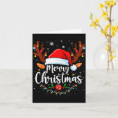 Merry Christmas Red Santa Hat Reindeer Xmas Matchi Kaart (Gele Bloem)