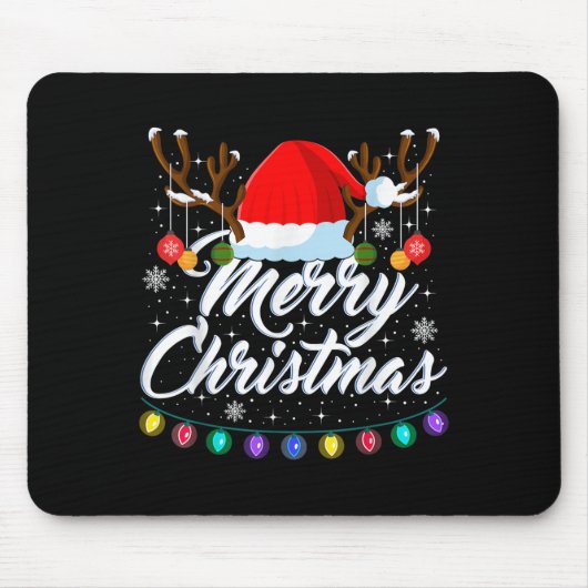 Merry Christmas Red Santa Hat Reindeer Xmas Matchi Muismat (Voorkant)