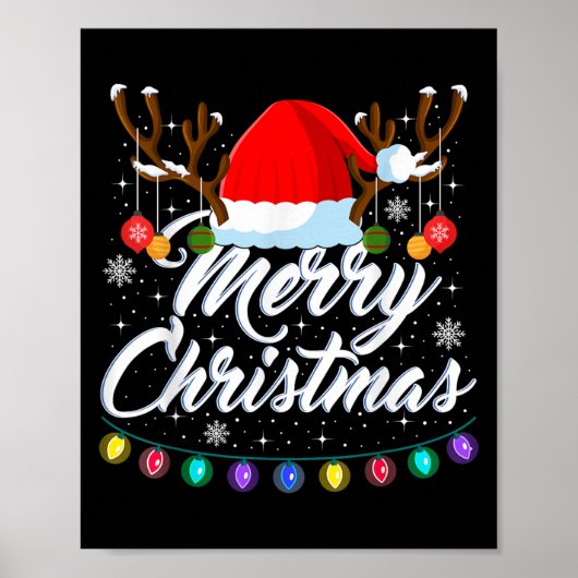 Merry Christmas Red Santa Hat Reindeer Xmas Matchi Poster (Voorkant)