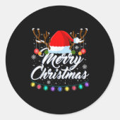 Merry Christmas Red Santa Hat Reindeer Xmas Matchi Ronde Sticker (Voorkant)
