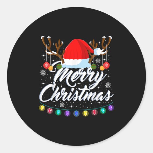 Merry Christmas Red Santa Hat Reindeer Xmas Matchi Ronde Sticker (Voorkant)