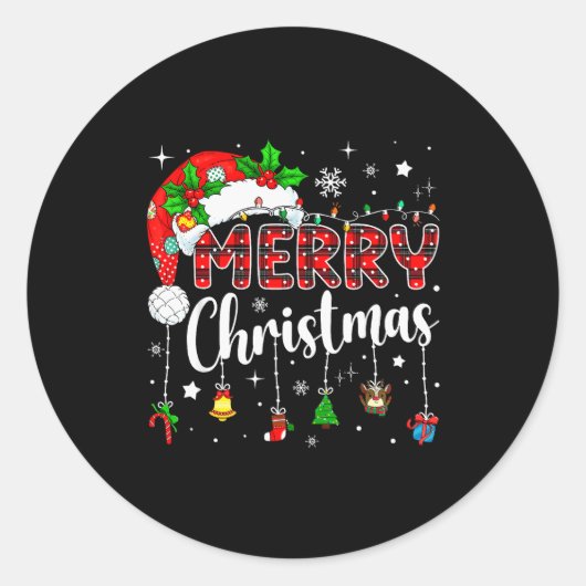 Merry Christmas Red Santa Hat Reindeer Xmas Matchi Ronde Sticker (Voorkant)