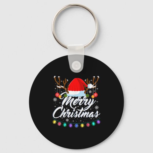 Merry Christmas Red Santa Hat Reindeer Xmas Matchi Sleutelhanger (Voorkant)
