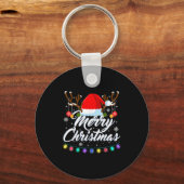 Merry Christmas Red Santa Hat Reindeer Xmas Matchi Sleutelhanger (Voorkant)