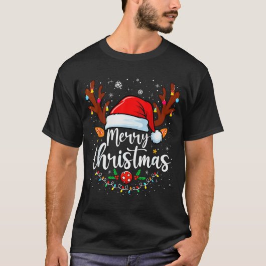 Merry Christmas Red Santa Hat Reindeer Xmas Matchi T-shirt (Voorkant)