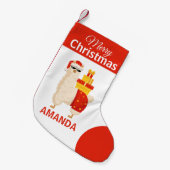 Merry Christmas Red Santa Llama Funny Cute  Kleine Kerstsok (Voorkant (Hangend))