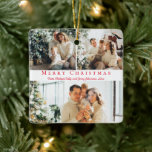 Merry Christmas Red Script 3 foto's Collage Famili Keramisch Ornament<br><div class="desc">Achtergrondfoto's door freepik.com Eleglish Merry Christmas Red Script Drie foto's Familie Collage Ornament Kaart</div>