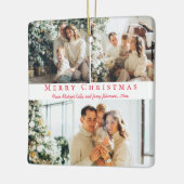 Merry Christmas Red Script 3 foto's Collage Famili Keramisch Ornament (Links)