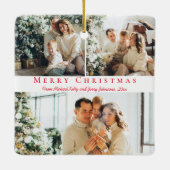 Merry Christmas Red Script 3 foto's Collage Famili Keramisch Ornament (Achterkant)