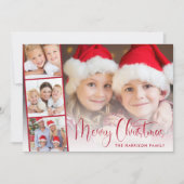 Merry Christmas Red Script 4 Fotostrip Feestdagenkaart (Voorkant)