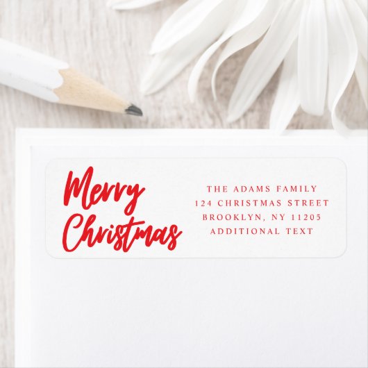 Merry Christmas Red script retouradres Etiket (Insitu)