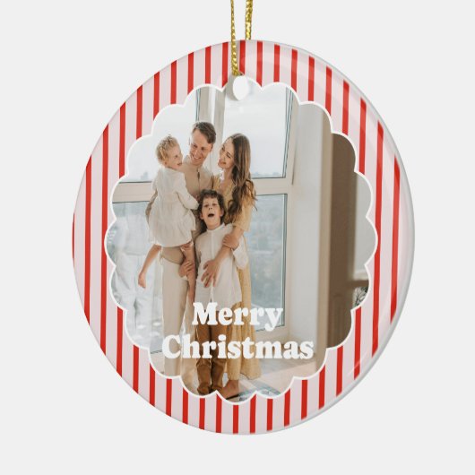 Merry Christmas Red Striped Retro 2 Photo Ornament (Links)