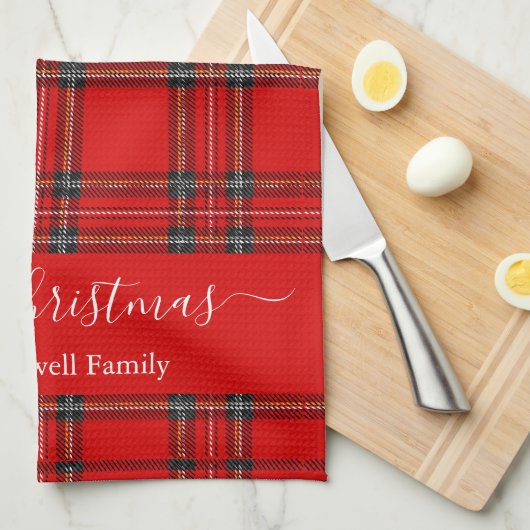Merry Christmas red tartan plaid script name Theedoek (Quarter Fold)