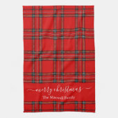 Merry Christmas red tartan plaid script name Theedoek (Verticaal)