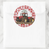 Merry Christmas Red Tractor Farm Holiday Snowflake Ronde Sticker (Tas)