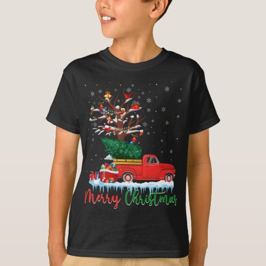 Merry Christmas Red Truck Christmas Tree Lights Sn T-shirt (Voorkant)