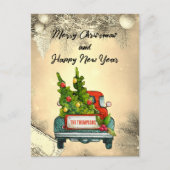 Merry Christmas Red Truck Tree Happy New Year Feestdagenkaart (Voorkant)